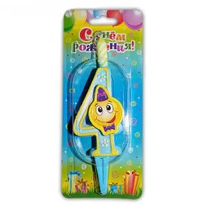 Свеча-цифра 7,6 см Смайлик "4"                    