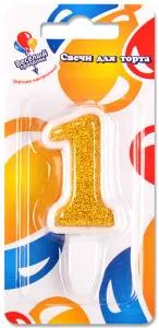 Свеча-цифра Золото "1", 5 см                               