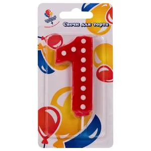 Свеча для торта в белую точку "1"