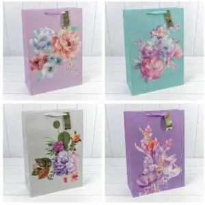 Пакет подарочный 32*45*15 см. "Цветы Акварель" (микс) / 000197А