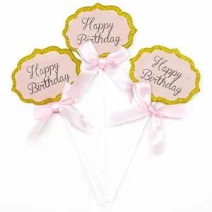 Топпер "Happy Birthday" золото/розовый, 3шт. /616005