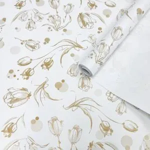 Бумага упак. крафт "Цветочный вальс" 72 см *10 м. золото на белом фоне / тв211617