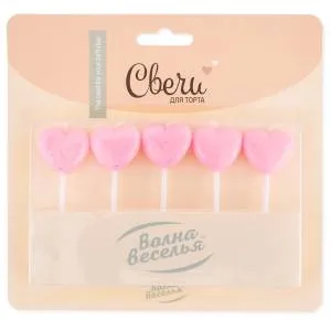 Свечи Сердце Розовый с блестками 5 шт. с держ./803032