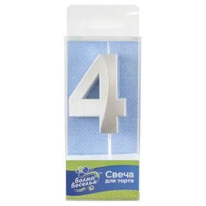 Свеча-цифра "4" Грани Серебро, 6 см/802754