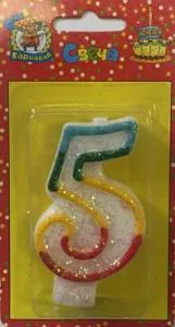 Свеча-цифра  с блёстками 7,6 см  "5"                               