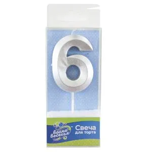 Свеча-цифра "6" Грани Серебро, 6 см/802756