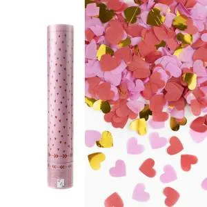 Пневмохлопушка 30 см. Сердца фольга и тишью, красный/розовый металлик/ 923003