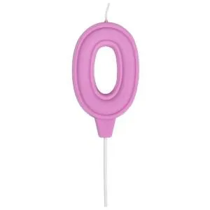 Свеча -цифра "0" Праздник розовая пастель 6 см / 1502-6664