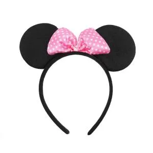 Ободок Мышка с розовым бантиком маленькие точки, Черный/603214