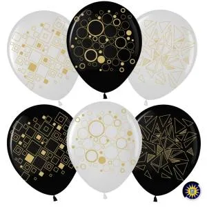 12" Геометрия, белый/черный пастель  (50шт) (Малайзия)