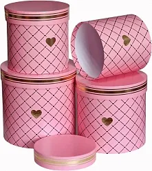 Коробка 20*20*20 см "Золотые сердца" розовый цилиндр