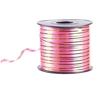Лента c золотой полоской 5 мм*230 м Розовая / 1302-1558