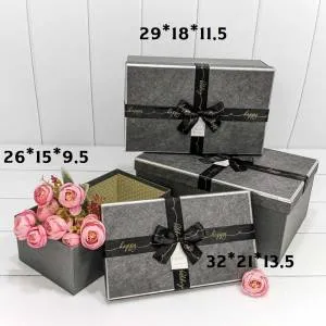 Коробка 32*21*13,5 см "Happy" с бантом черная