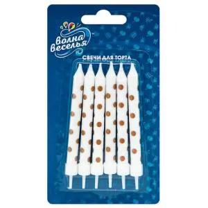 Свечи "Золотые точки" белые 8 см, 6 шт 132416