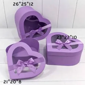 Коробка 21*20*8 см "Сердце" атласный бант сиреневый