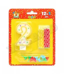 Свечи с цвет. узором с подст. 12 шт.-"Цифра 2"