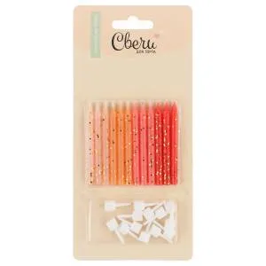 Свечи Красный микс, с блестками, 0,5*6+1 см, 12 шт. с держат.,/803201