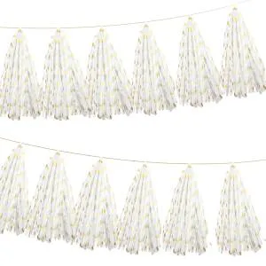 Помпон кисточка 35 см. (точки,золото металлик) 5 листов