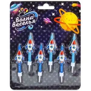 Свечи "Космические ракеты" синие 6 см., 6 шт.