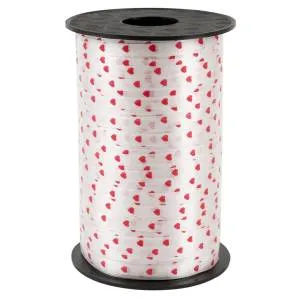 Лента полипропилен. Красные Сердца на белом 5 мм*250 м./ 6233123