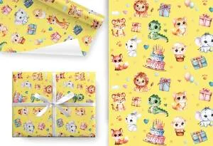 Упак. бумага "Зверята" 99*68 см, 5 листов / Ч47941