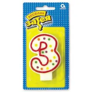 Свеча-цифра  горох 7,6 см  "3" / 1502-0141                            