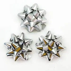 Бант-звезда, серебро металлик 7 см, 12 шт/17814