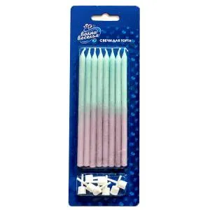 Свечи Фантазия, бирюзовый,сиреневый градиент, металлик  12 см 8 шт/802712