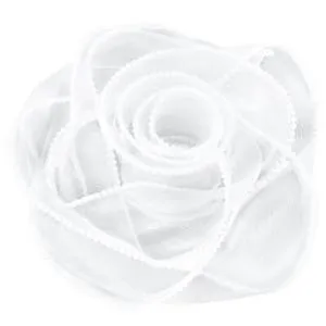 Лента Органза 4 см.*4,57 м. Белая с леской и бусинами / 6233772