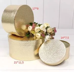 Коробка 17*17*9 см Текстура кожи Золото цилиндр 
