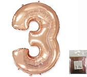 Цифра "3" - розовое золото в упак/ Flexmetal