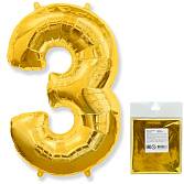 Цифра "3" - золото в упак/ Flexmetal